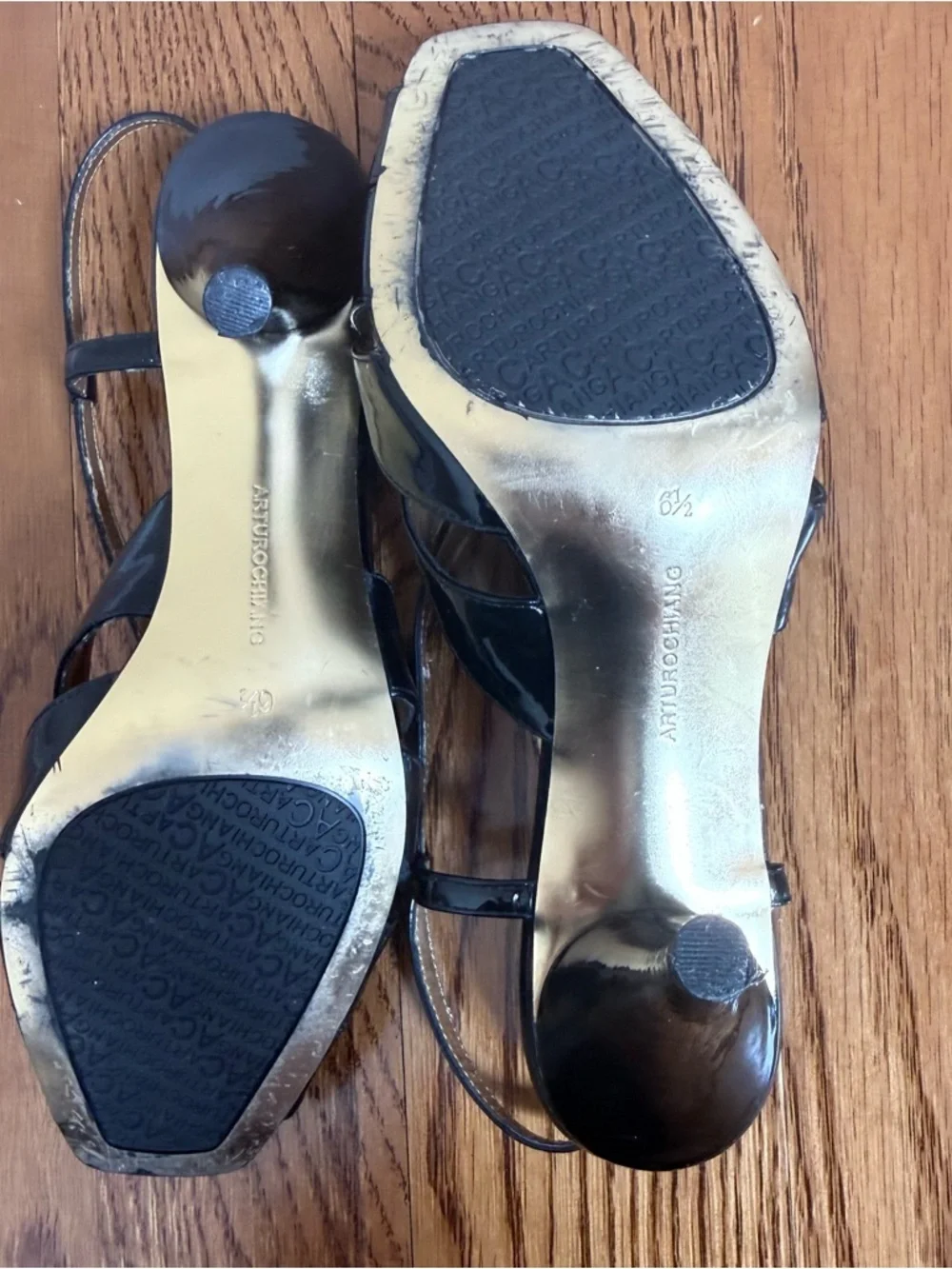 Arturo Chiang Black Soft Patent Leather Slingback Heels size 6.5